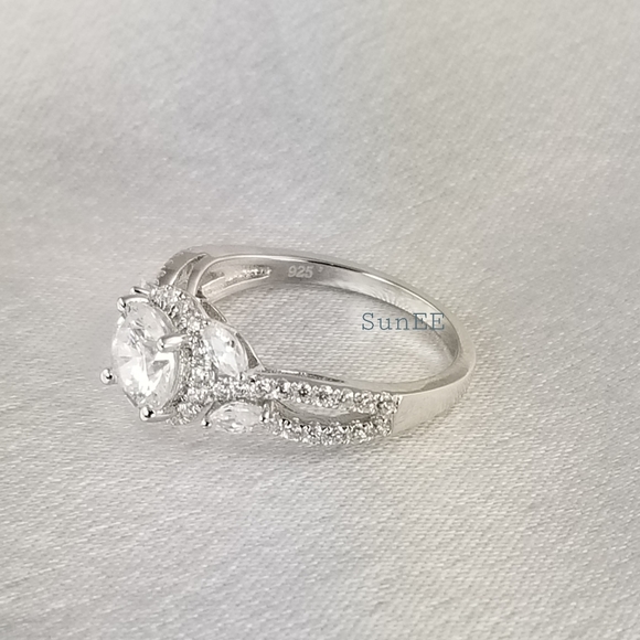 NEW 925 STERLING SILVER HALO DIAMOND ROUND CUT WEDDING RINGS ENGAGEMENT RINGS - Picture 3 of 5